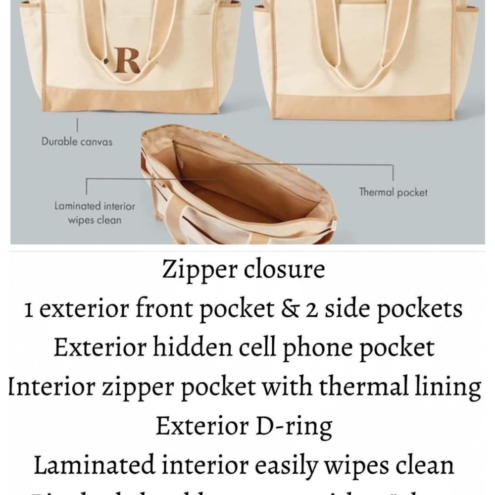Thirty-One Canvas Tote Bag with Thermal Lining - Tan